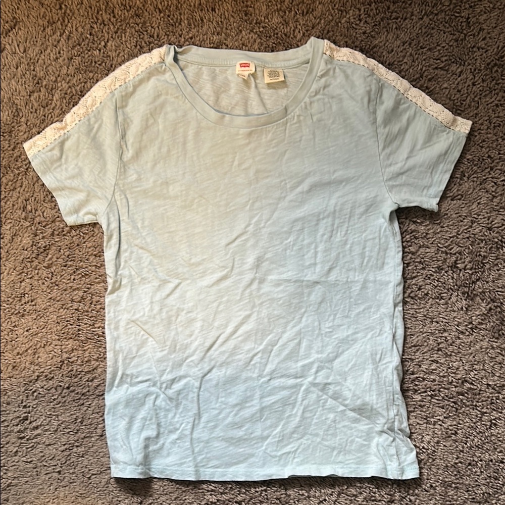 Light Blue T-Shirt with Lace Detail